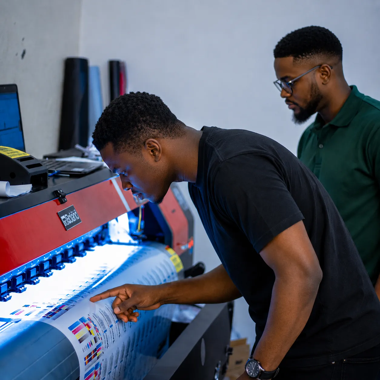 Quality assurance testers checking the quality of print