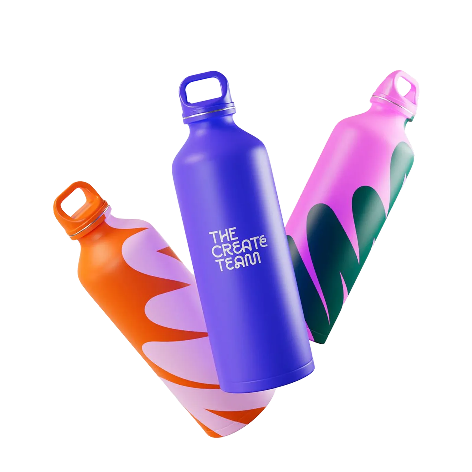 Colorful branded water bottles from a recent packaging project